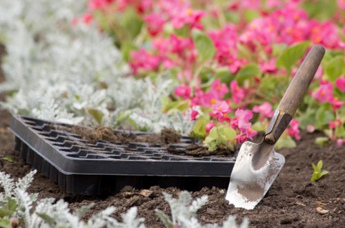 Team pruning and clearing garden debris